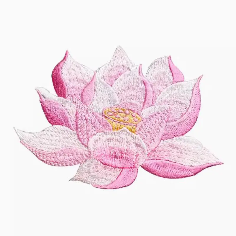 1Pc Pink Lotus Flower Patch for Clothing Iron on Sticker Dress Bags Applique DIY Decoration