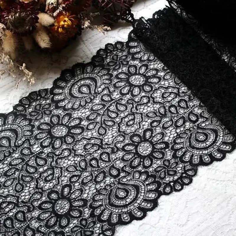 2Yards White Black Elastic Flower Lace Fabric DIY Crafts Sewing Decoration Accessories 22CM Wide