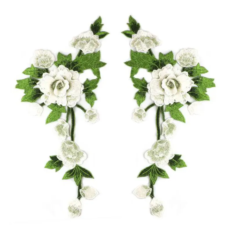 1 Pair Multi-Color Flower Embroidered Patch For Clothing Dress  Applique 15*35.2CM
