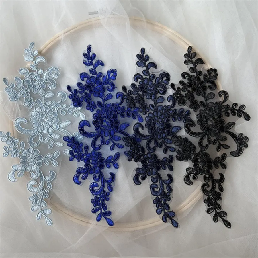 1 Pair Flower Venice Glitter Lace Applique Sewing Patch Repair