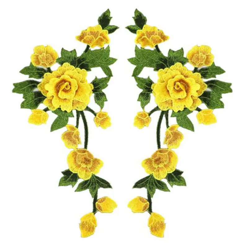 1 Pair Multi-Color Flower Embroidered Patch For Clothing Dress  Applique 15*35.2CM