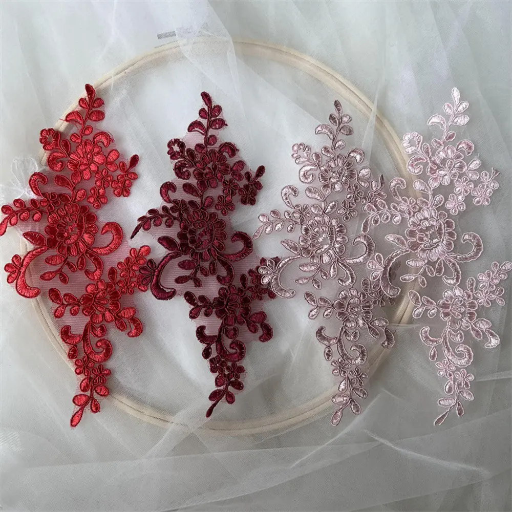 1 Pair Flower Venice Glitter Lace Applique Sewing Patch Repair
