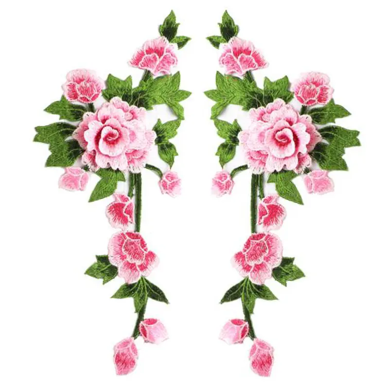 1 Pair Multi-Color Flower Embroidered Patch For Clothing Dress  Applique 15*35.2CM