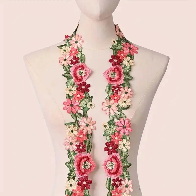 1 Yard Colorful Water-Soluble Lace Embroidery DIY Ethnic Style Clothing Collar Accessories 7.5CM Wide