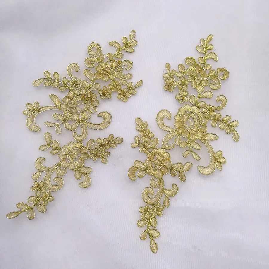 1 Pair Flower Venice Glitter Lace Applique Sewing Patch Repair