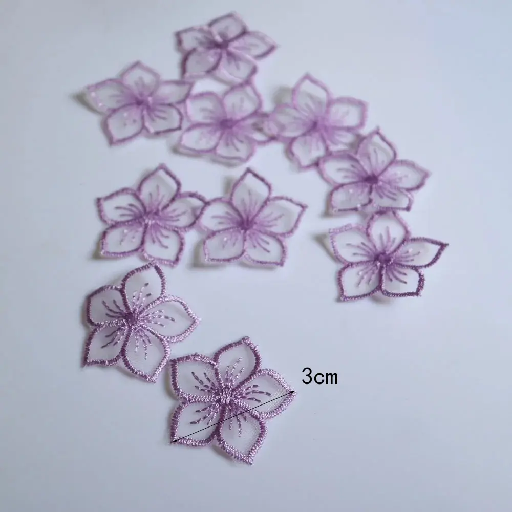 10Pcs/bag  Mini Organza Flower Embroidery Patches, Decorative Lace Flower Stickers 3 CM