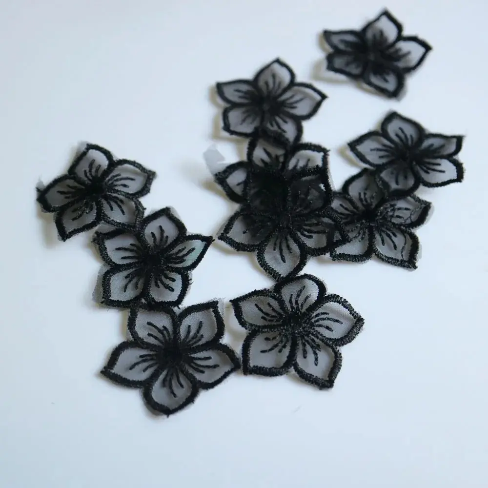 10Pcs/bag  Mini Organza Flower Embroidery Patches, Decorative Lace Flower Stickers 3 CM
