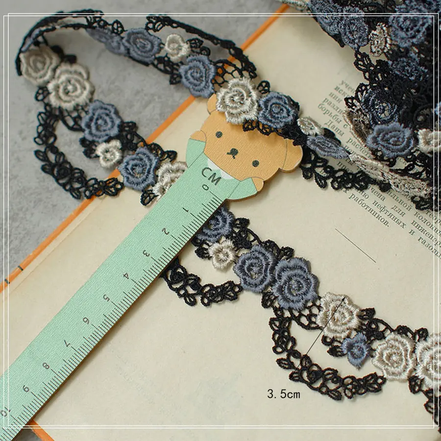 1Yard Pink Blue Lace Trim Craft Flower Lace Fabric Venise Floral Embroidered Applique Decorated Ribbon