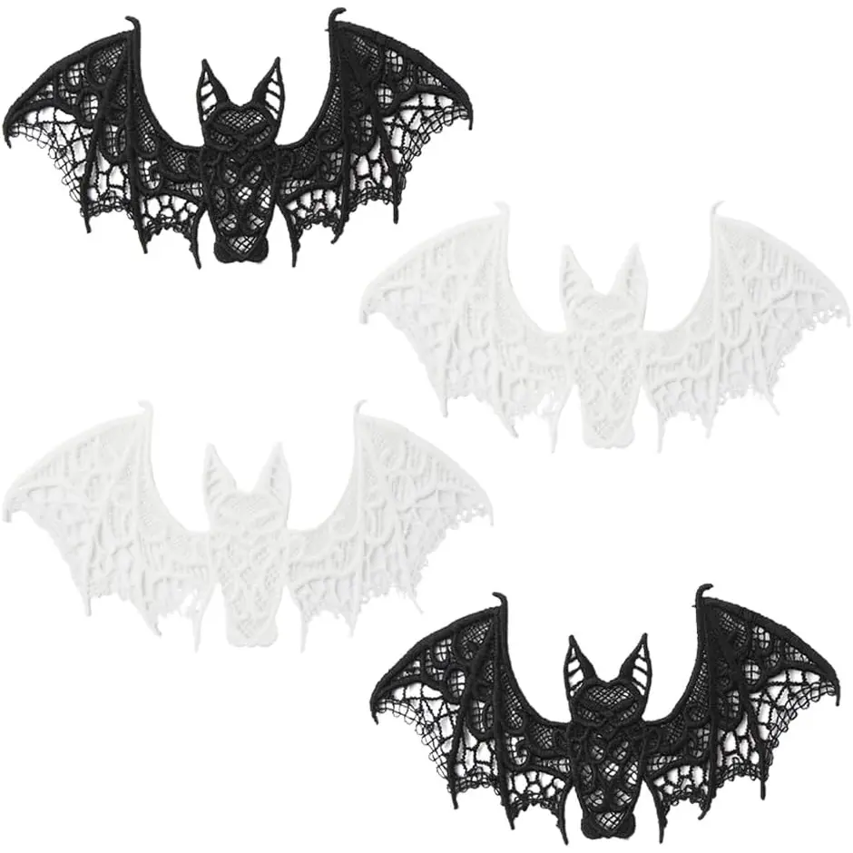 1Pc Black and White Halloween Horror Embroidery Bat Patch DIY Clothing Repair 15*8CM
