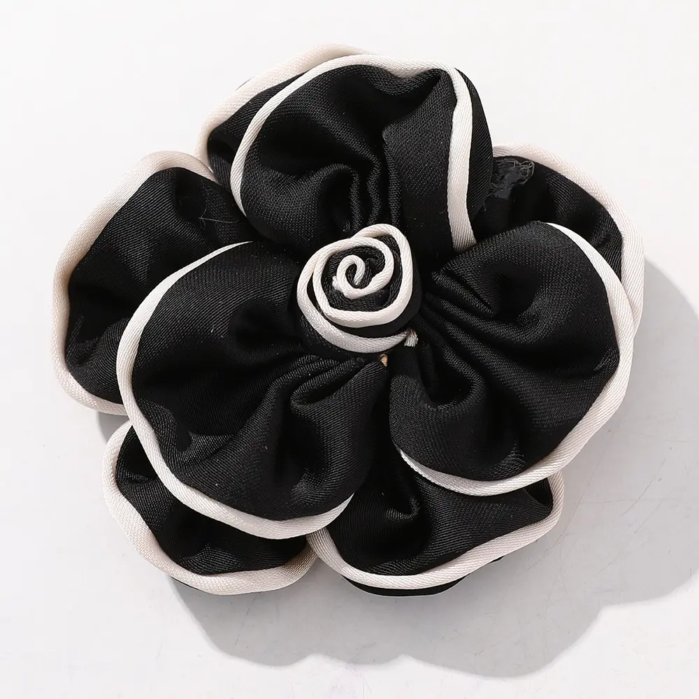 1 Pcs Black Beige Camellia Headband Accessory Patch DIY Clothing Headband Hair Ring Accessory 8.2CM