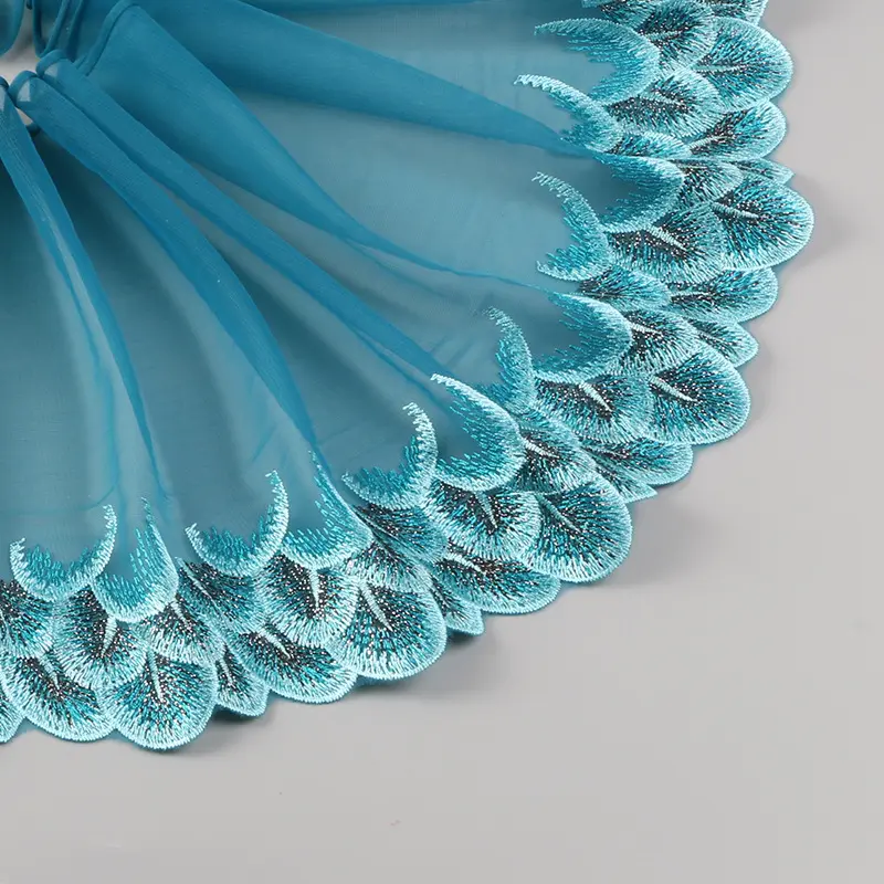 1Y Blue Lace Trim Handmade DIY Doll Clothing Accessories Wedding Floral Embroidery Lace Fabrics Curtains Sewing Wide 21CM