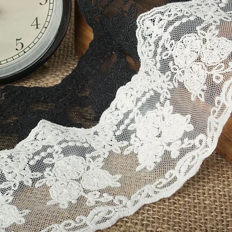 1 Yard Embroidery White Beige Black Cotton Lace Fabric For Dress Skirt Accessories 7.5CM Wide