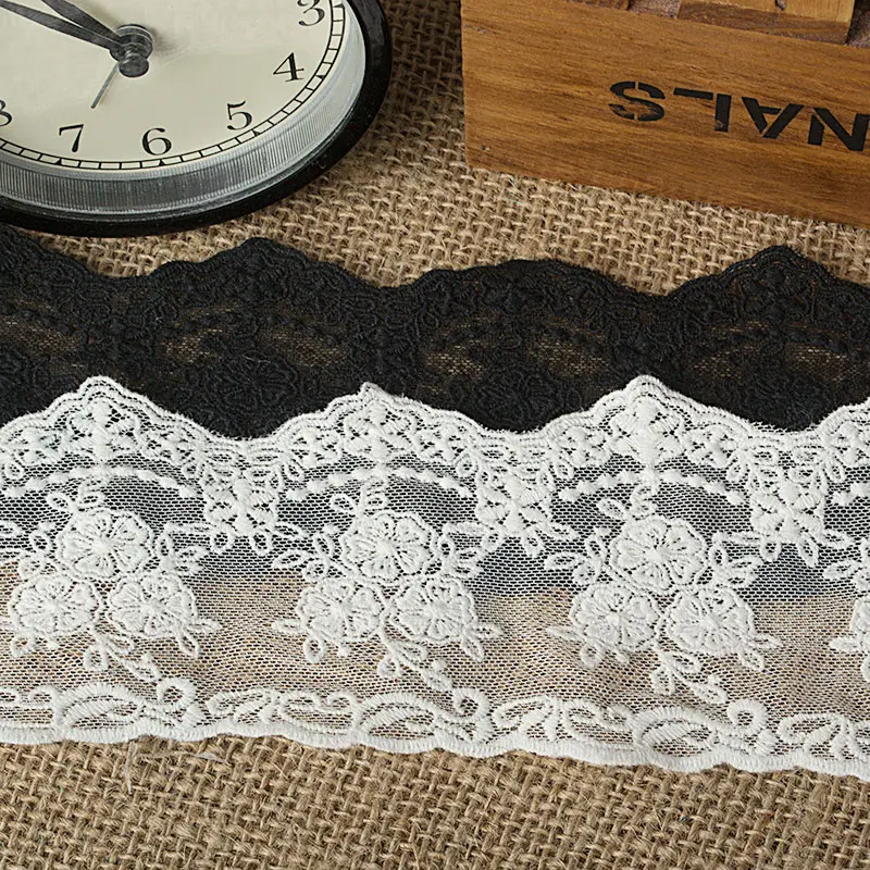1 Yard Embroidery White Beige Black Cotton Lace Fabric For Dress Skirt Accessories 7.5CM Wide