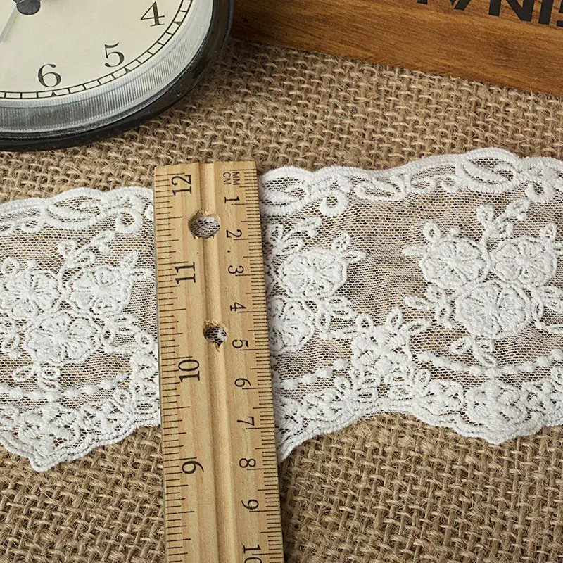 1 Yard Embroidery White Beige Black Cotton Lace Fabric For Dress Skirt Accessories 7.5CM Wide
