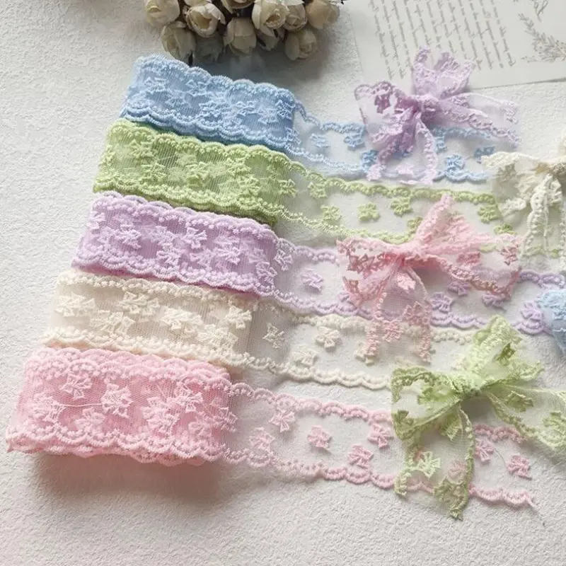 2Yards Flowers Embroidery Wavy Edge Lace Ribbon Hair DIY Headwear Bow Crafts Sewing 40MM