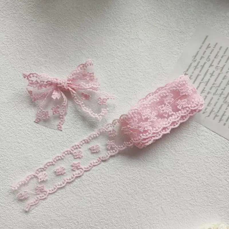 2Yards Flowers Embroidery Wavy Edge Lace Ribbon Hair DIY Headwear Bow Crafts Sewing 40MM