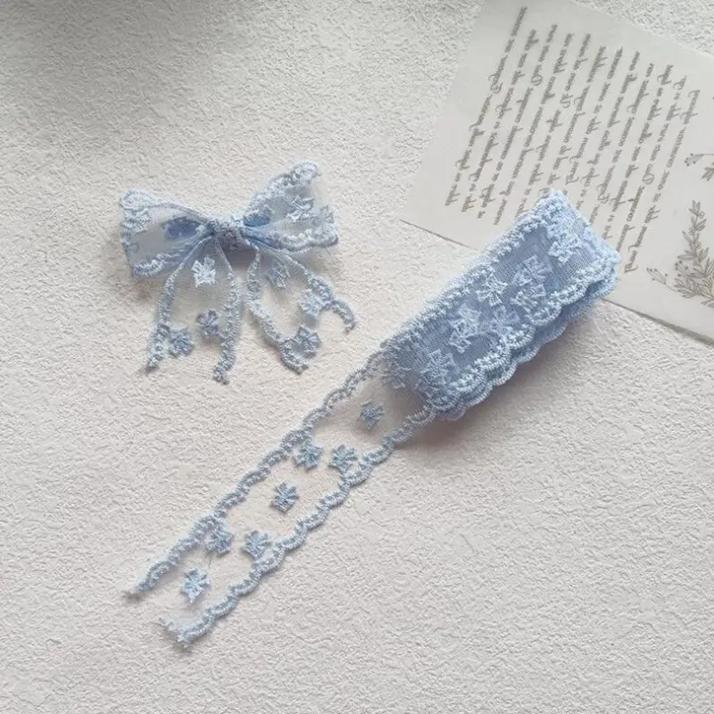 2Yards Flowers Embroidery Wavy Edge Lace Ribbon Hair DIY Headwear Bow Crafts Sewing 40MM