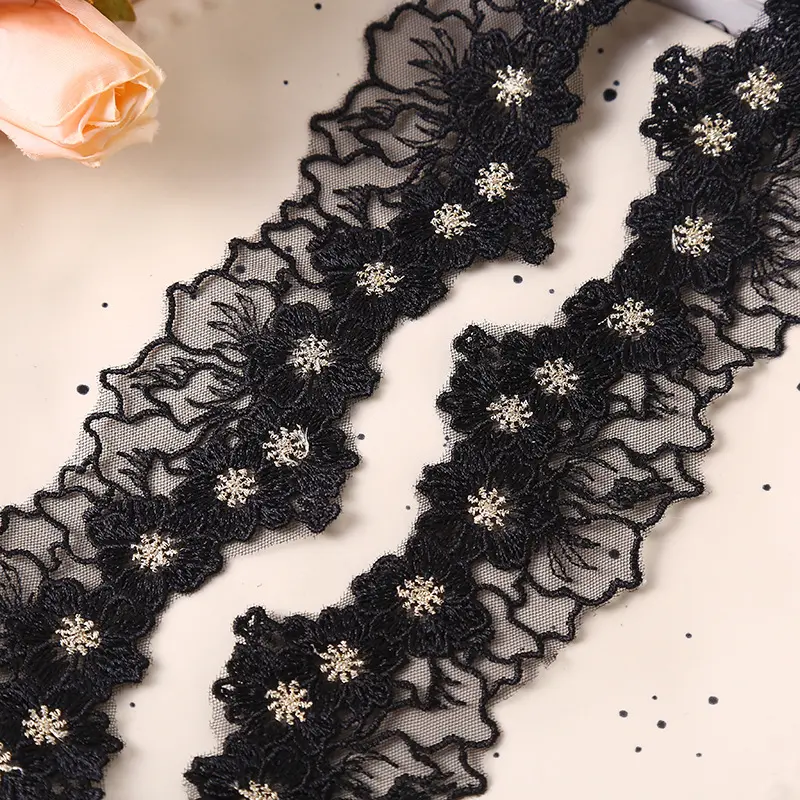 1 Yard Embroidered Green Purple White Flower Lace Fabric Sewing DIY Trim Ruffle Applique Ribbon Collar Decor