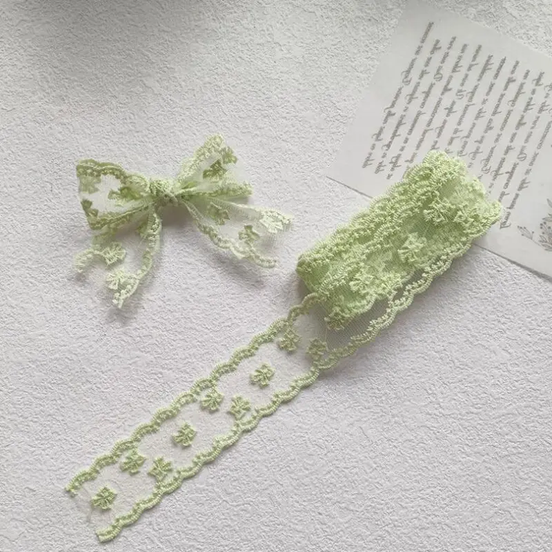 2Yards Flowers Embroidery Wavy Edge Lace Ribbon Hair DIY Headwear Bow Crafts Sewing 40MM