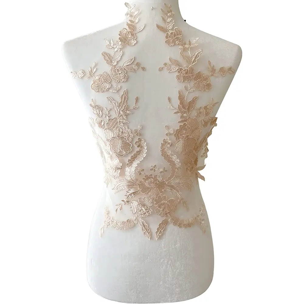 1 Pcs Handmade Bead Wedding Dress Decal Lace Fabric DIY Wedding Dress Clothing Decoration Patch 25*40CM