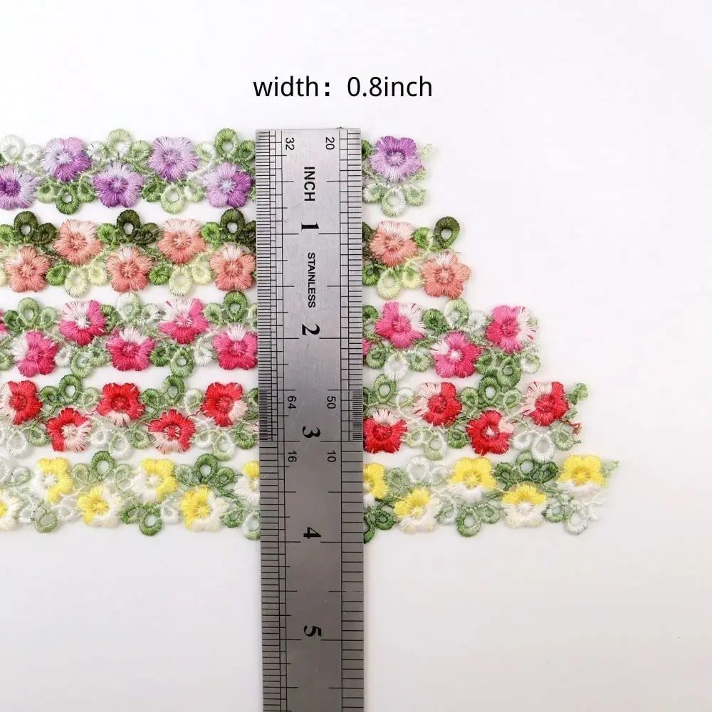 1Yard Pink Green Lace Trim Craft Flower Lace Fabric Venise Floral Embroidered Applique Decorated Lace Ribbon 2CM Wide