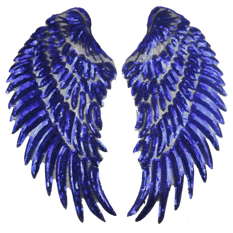 1 Pair Gold Silver Black Wings Sequins Patches For Clothing Iron-on Embroidered Patch Motif Applique DIY Accessories 17*34cm