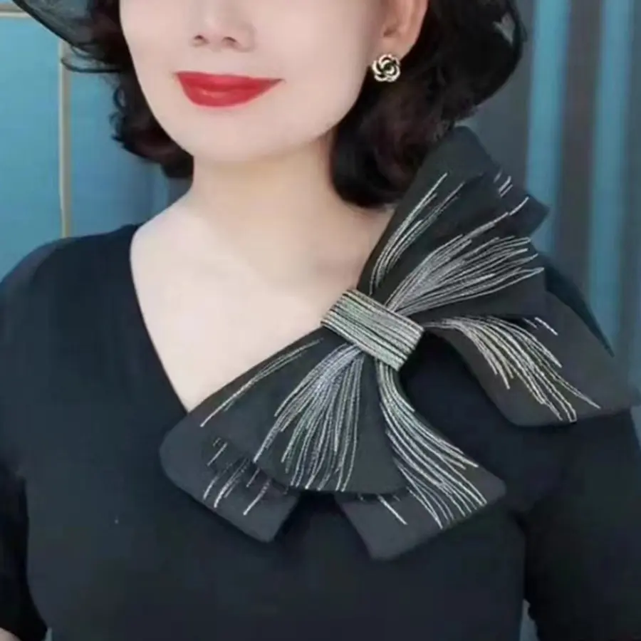 Big Chiffon Bow Brooch Pins Fashion Clothing Party Decoration Handmade Brooch Anti Glare Collar Clothes Accessories 24CM X 27CM