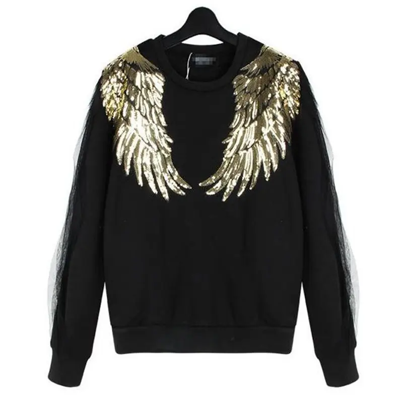 1 Pair Gold Silver Black Wings Sequins Patches For Clothing Iron-on Embroidered Patch Motif Applique DIY Accessories 17*34cm