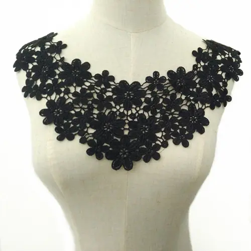 Black Flower Leaf Embroidery Collar Venise Lace Flowers Neckline Collar Applique Trim and Lace fabric sewing supplies
