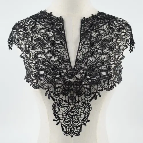 Black Flower Leaf Embroidery Collar Venise Lace Flowers Neckline Collar Applique Trim and Lace fabric sewing supplies