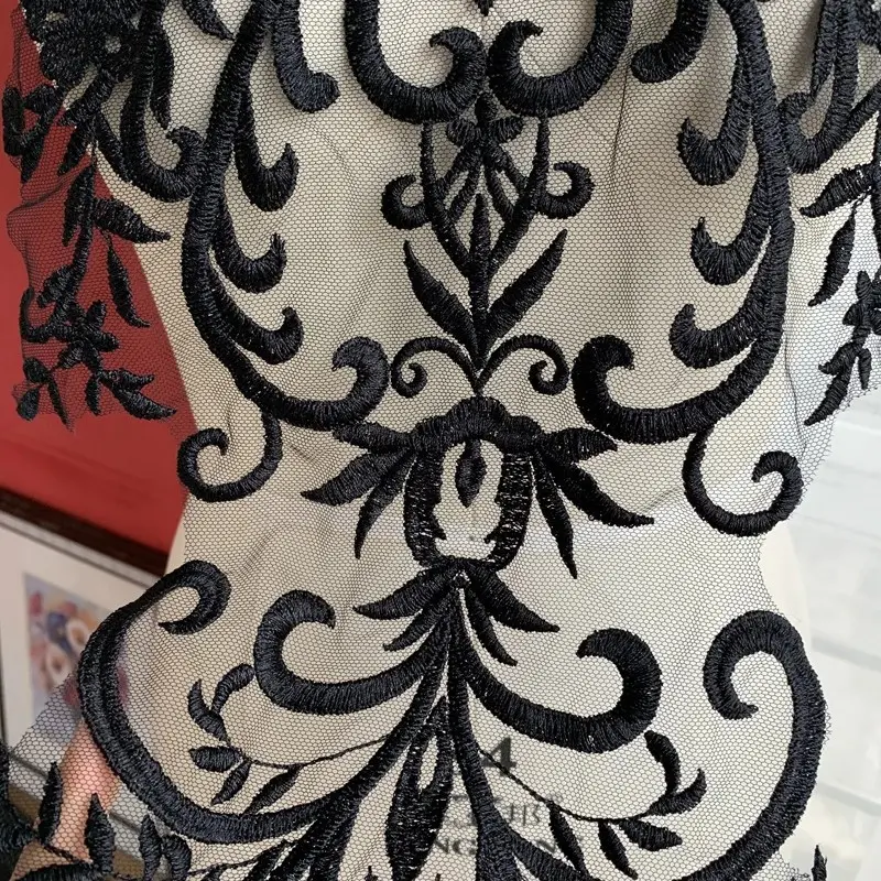 1 Piece of Black And White Embroidered Lace Fabric DIY Clothing Accessory Decorative Patch 57.5 * 31.5CM