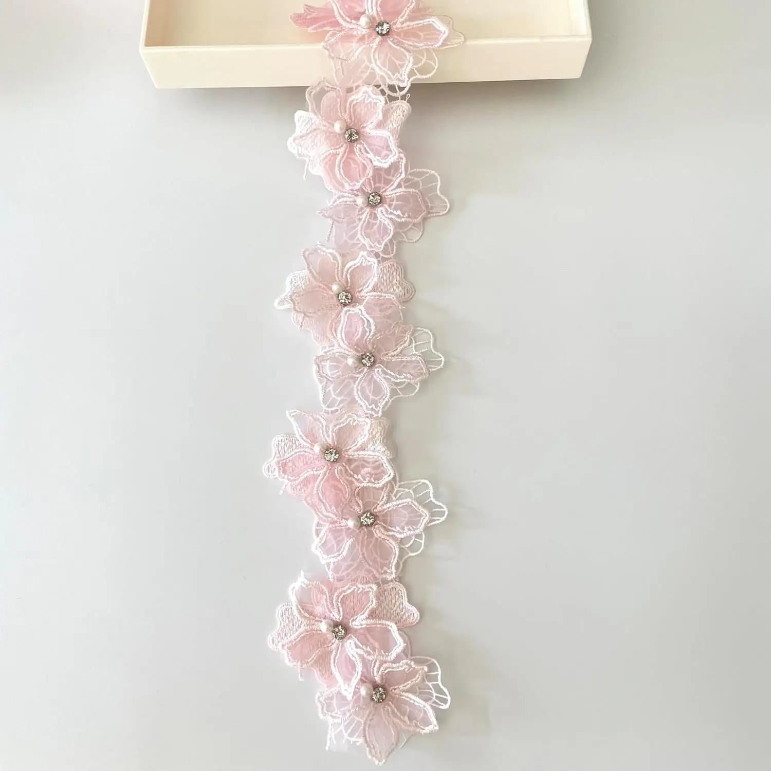 1Yard Multi-Color Pearl Flower Embroidery Lace Fabric Trim DIY Clothing Wedding Decoration Home Sewing Supplies Applique