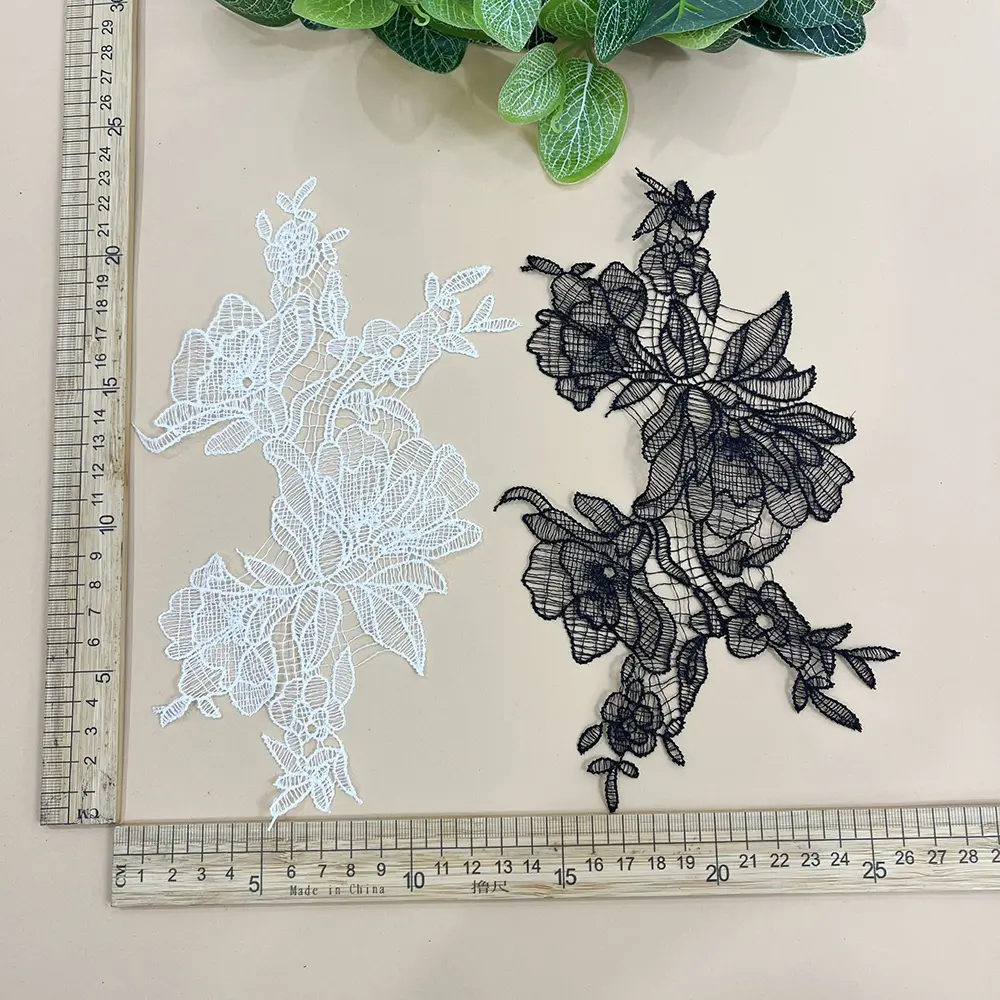 1 Pair Black White Flower Lace Patches DIY Wedding Dress Handmade Clothing Repair Sewing Accessories