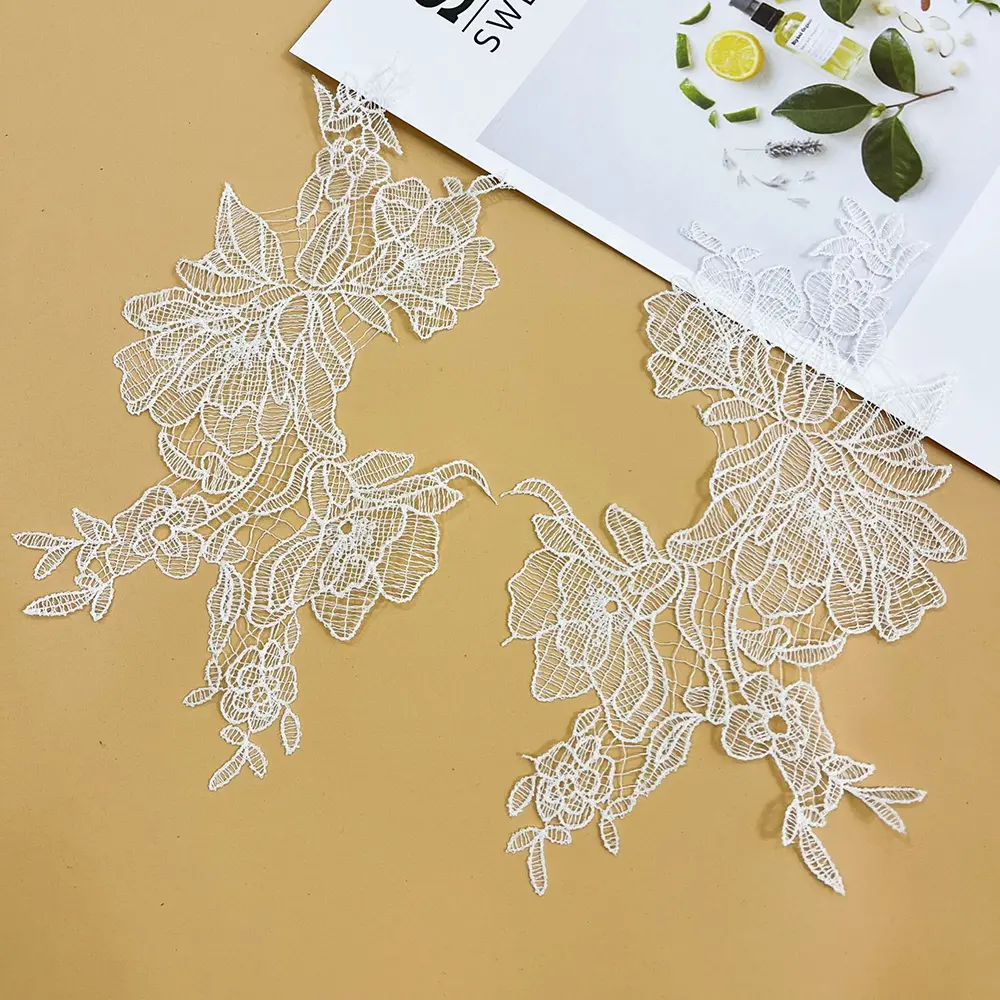 1 Pair Black White Flower Lace Patches DIY Wedding Dress Handmade Clothing Repair Sewing Accessories
