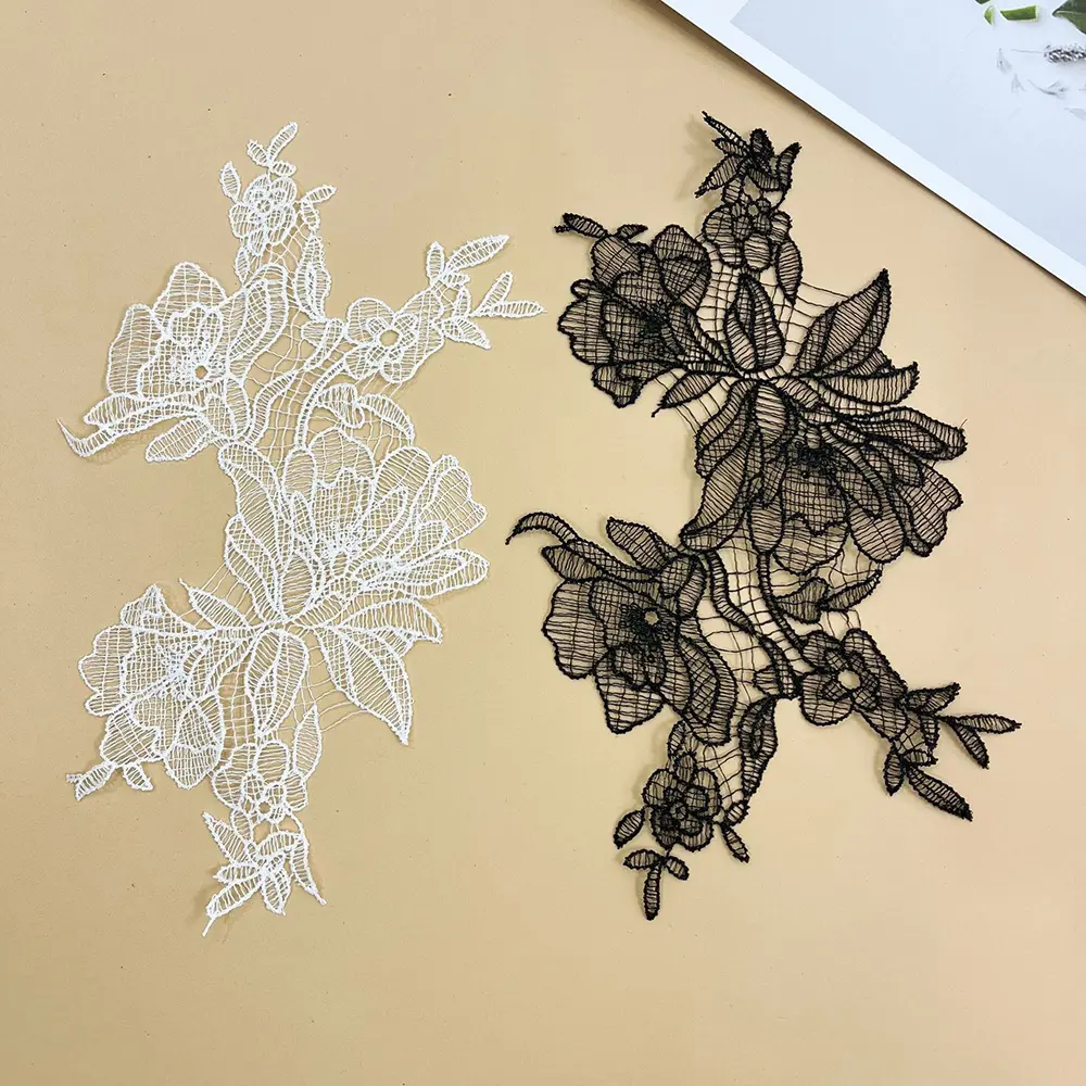 1 Pair Black White Flower Lace Patches DIY Wedding Dress Handmade Clothing Repair Sewing Accessories