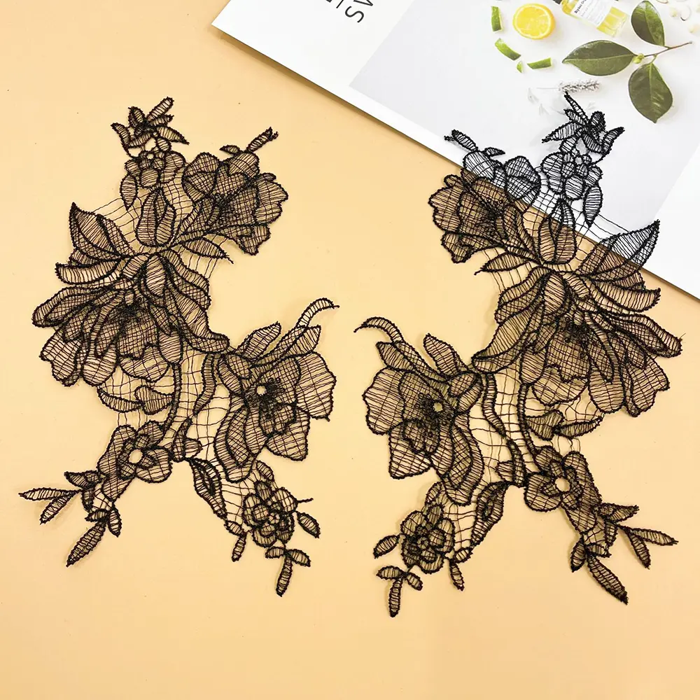 1 Pair Black White Flower Lace Patches DIY Wedding Dress Handmade Clothing Repair Sewing Accessories