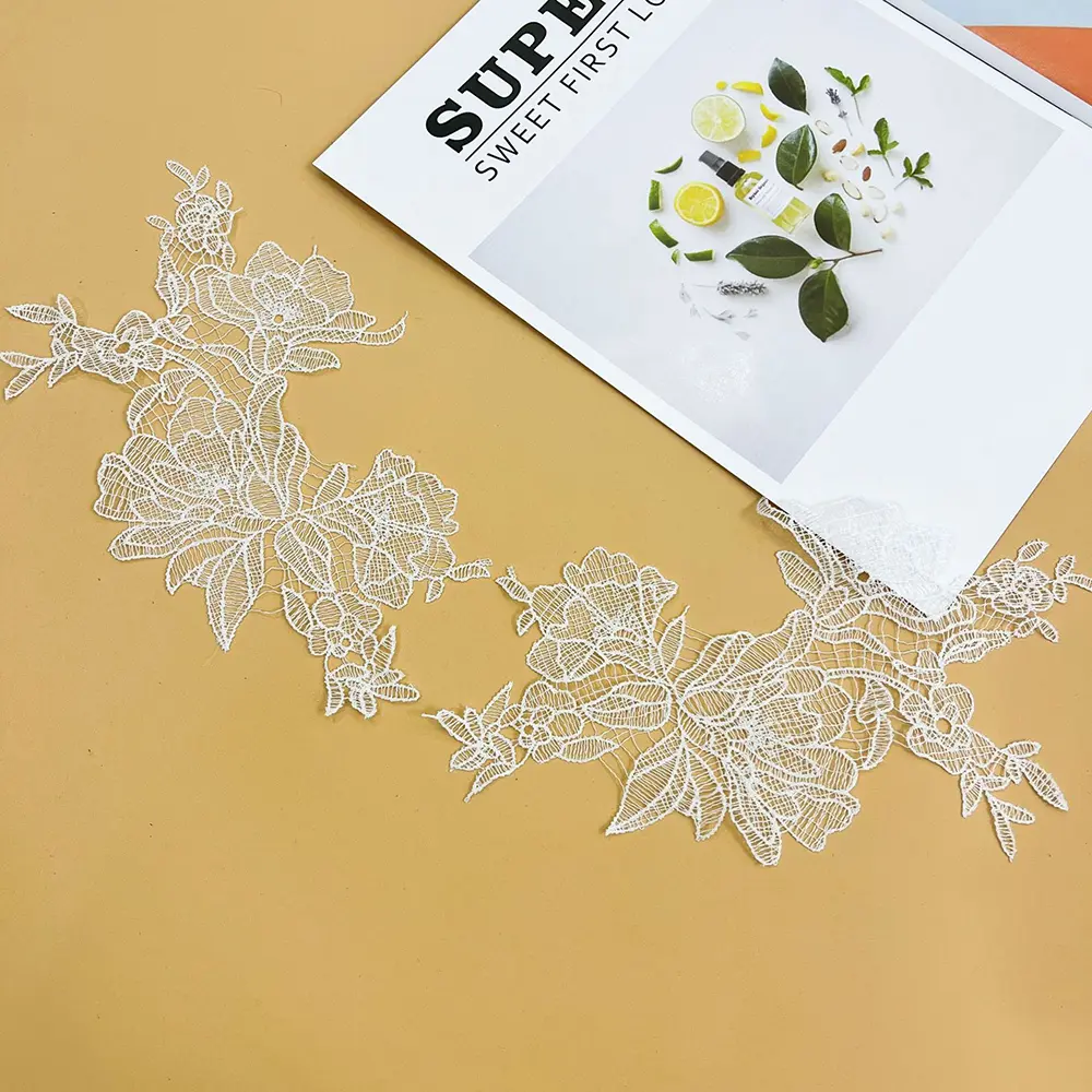 1 Pair Black White Flower Lace Patches DIY Wedding Dress Handmade Clothing Repair Sewing Accessories