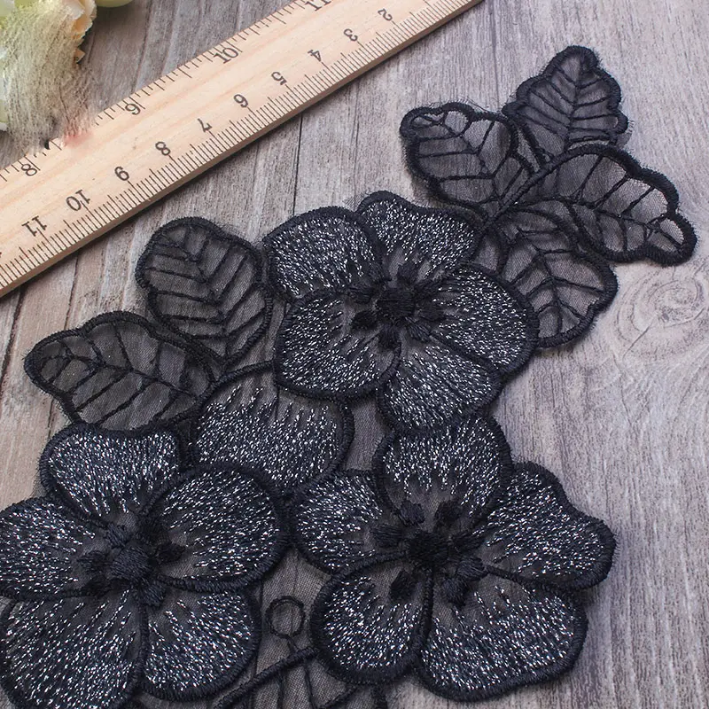 1Pc Black Flower Sewing Motif Venise Lace Applique for Garment Embroidery Lace Patch 20*10.8CM