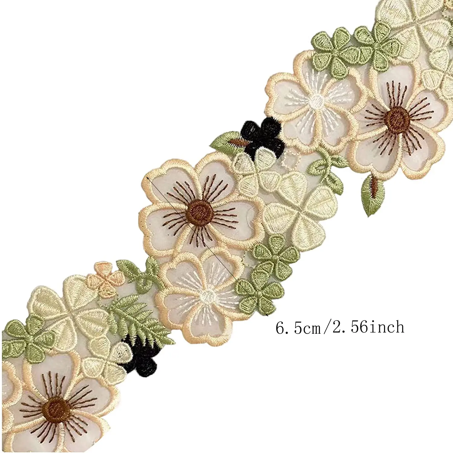1 Yard Flower Mesh Embroidered Lace Fabric DIY Clothing Accessories Decoration Belt 6.5CM Wide