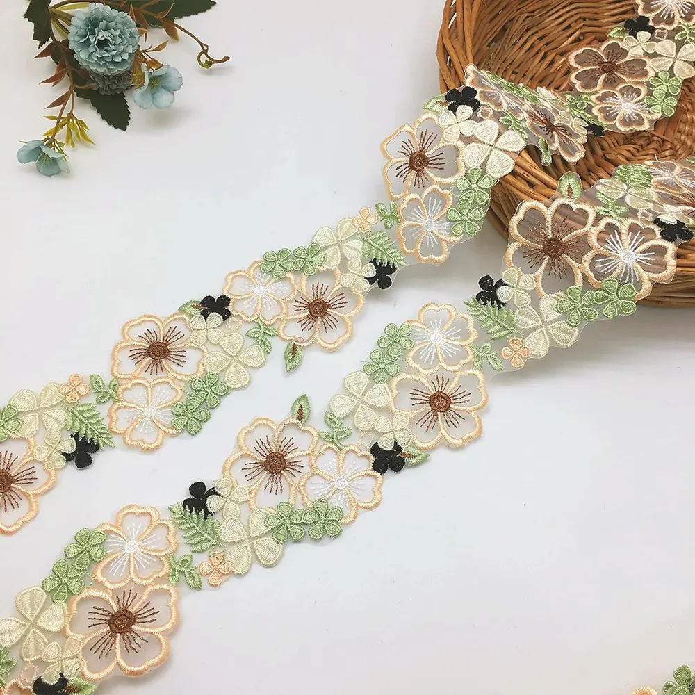 1 Yard Flower Mesh Embroidered Lace Fabric DIY Clothing Accessories Decoration Belt 6.5CM Wide