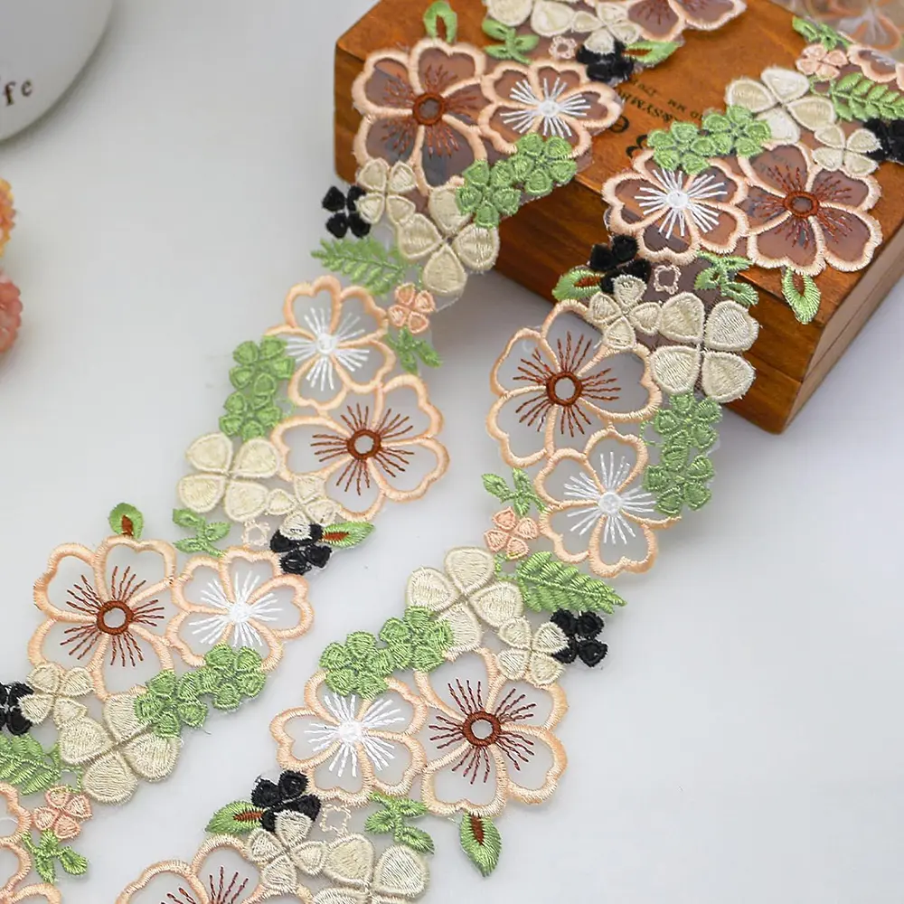 1 Yard Flower Mesh Embroidered Lace Fabric DIY Clothing Accessories Decoration Belt 6.5CM Wide