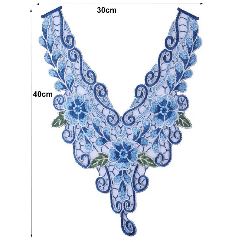1 Piece Craft Blue Purple Green Collar Floral Embroidered Applique Trim Decorated Lace Neckline Collar Sewing Accessories
