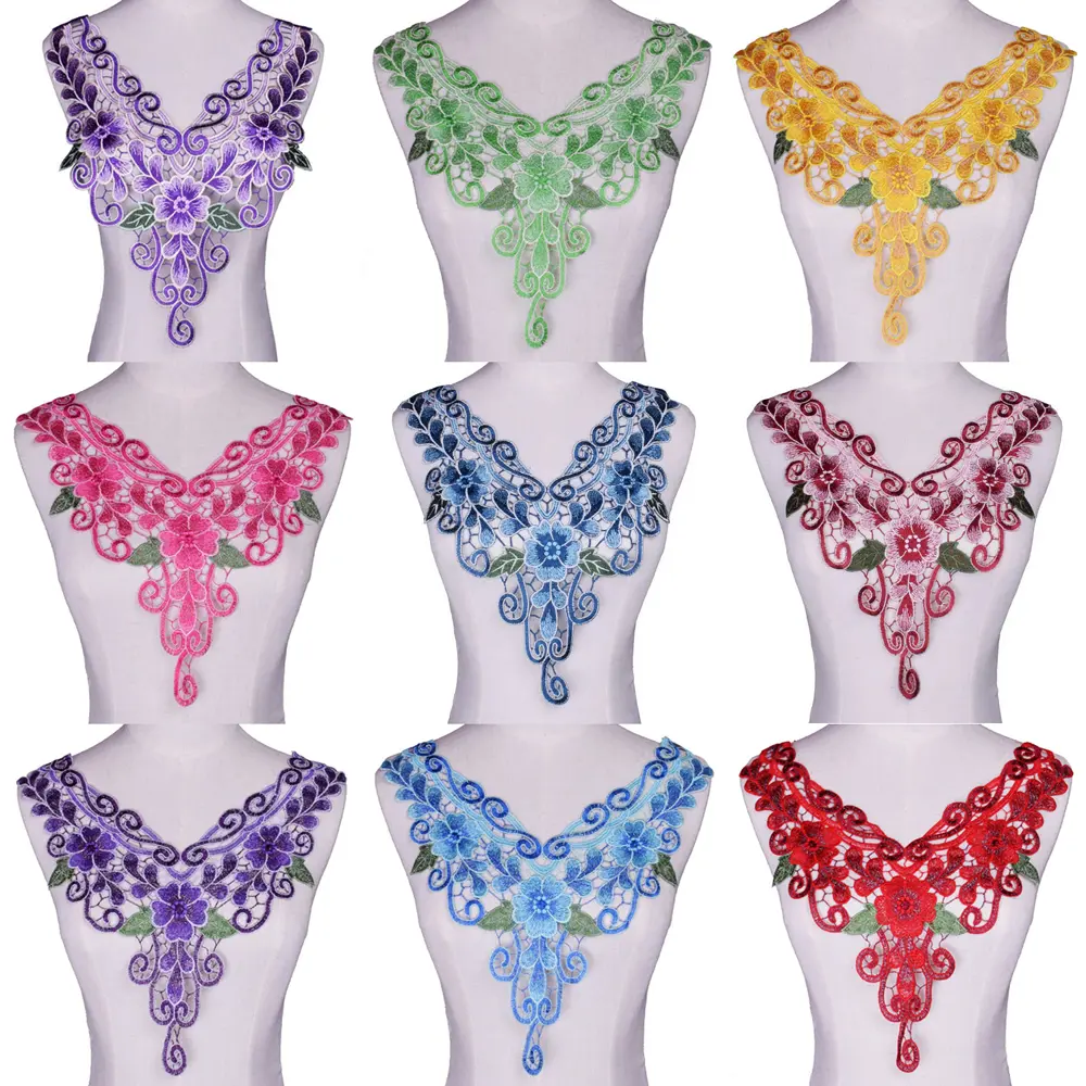 1 Piece Craft Blue Purple Green Collar Floral Embroidered Applique Trim Decorated Lace Neckline Collar Sewing Accessories