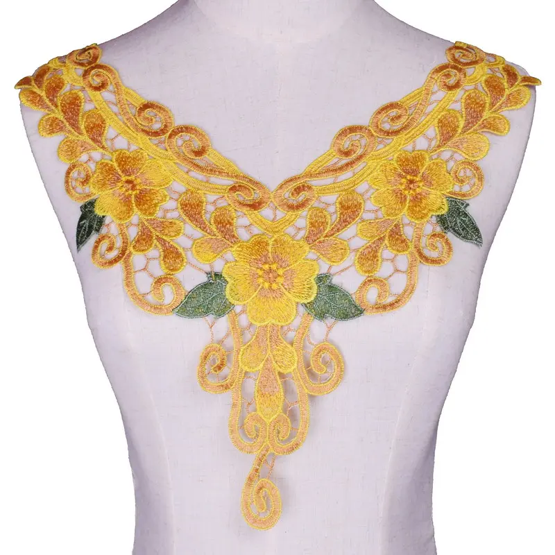 1 Piece Craft Blue Purple Green Collar Floral Embroidered Applique Trim Decorated Lace Neckline Collar Sewing Accessories