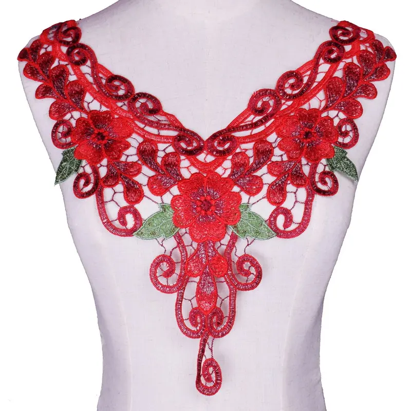 1 Piece Craft Blue Purple Green Collar Floral Embroidered Applique Trim Decorated Lace Neckline Collar Sewing Accessories