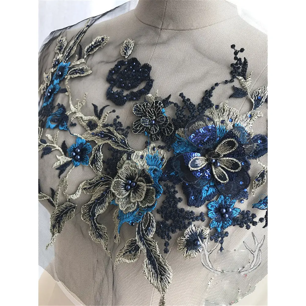 3D Flowers Beaded Pearl Embroidery Patch For Wedding Dress Clothing Sew On Patches DIY Floral Lace Fabrics Applique