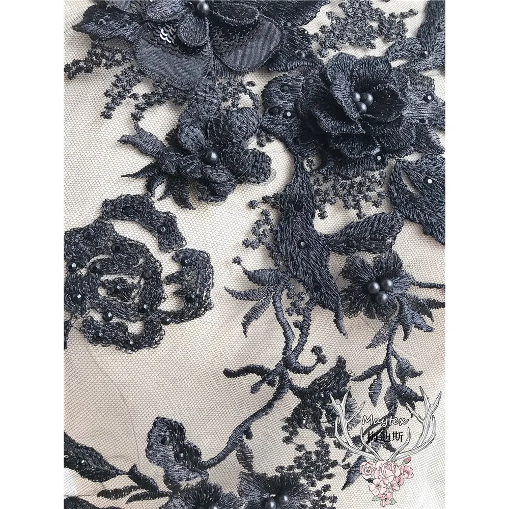 3D Flowers Beaded Pearl Embroidery Patch For Wedding Dress Clothing Sew On Patches DIY Floral Lace Fabrics Applique