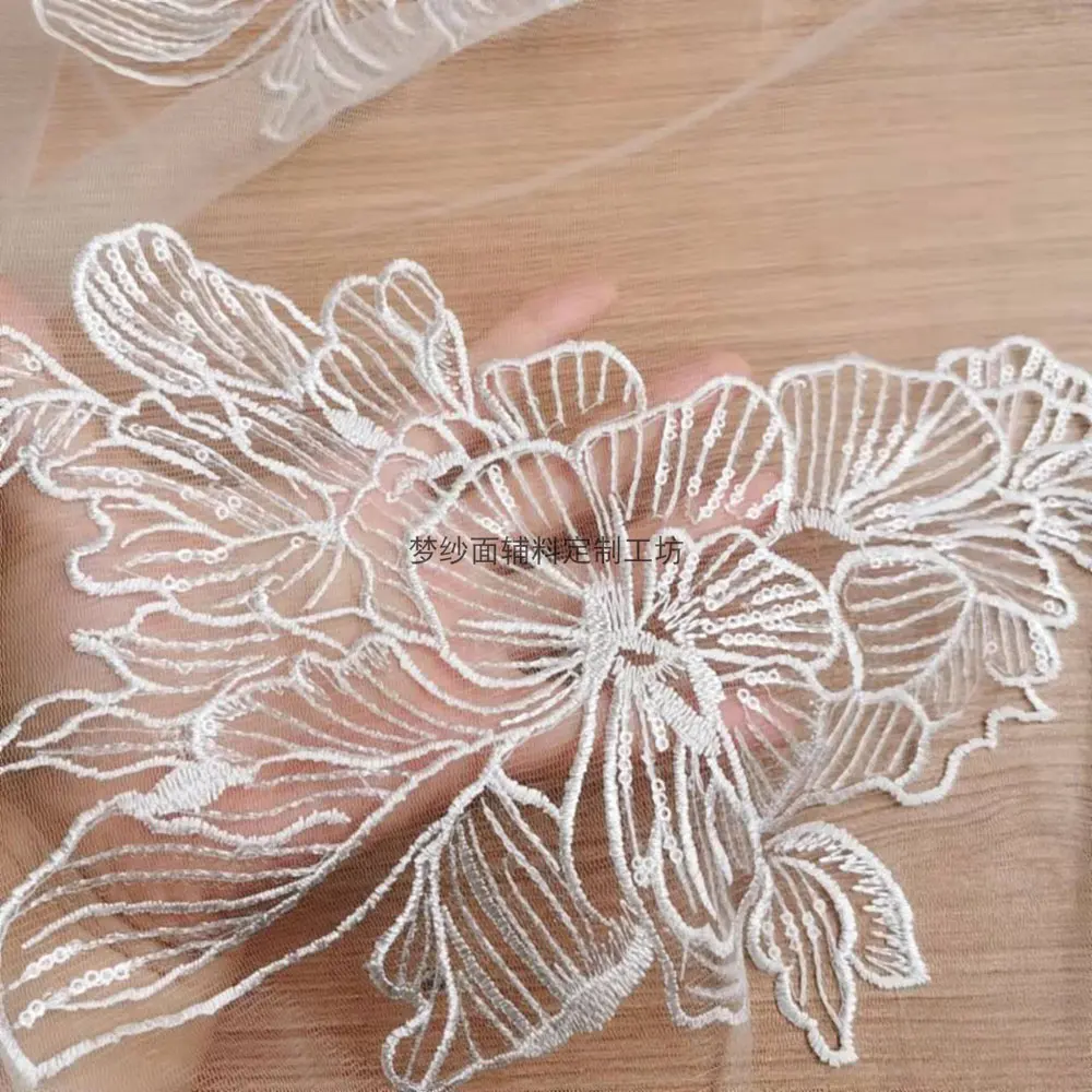1 Piece Black Flower Patches Lace Patch For Headwear Wedding Dress Sewing Accessories 33*21CM