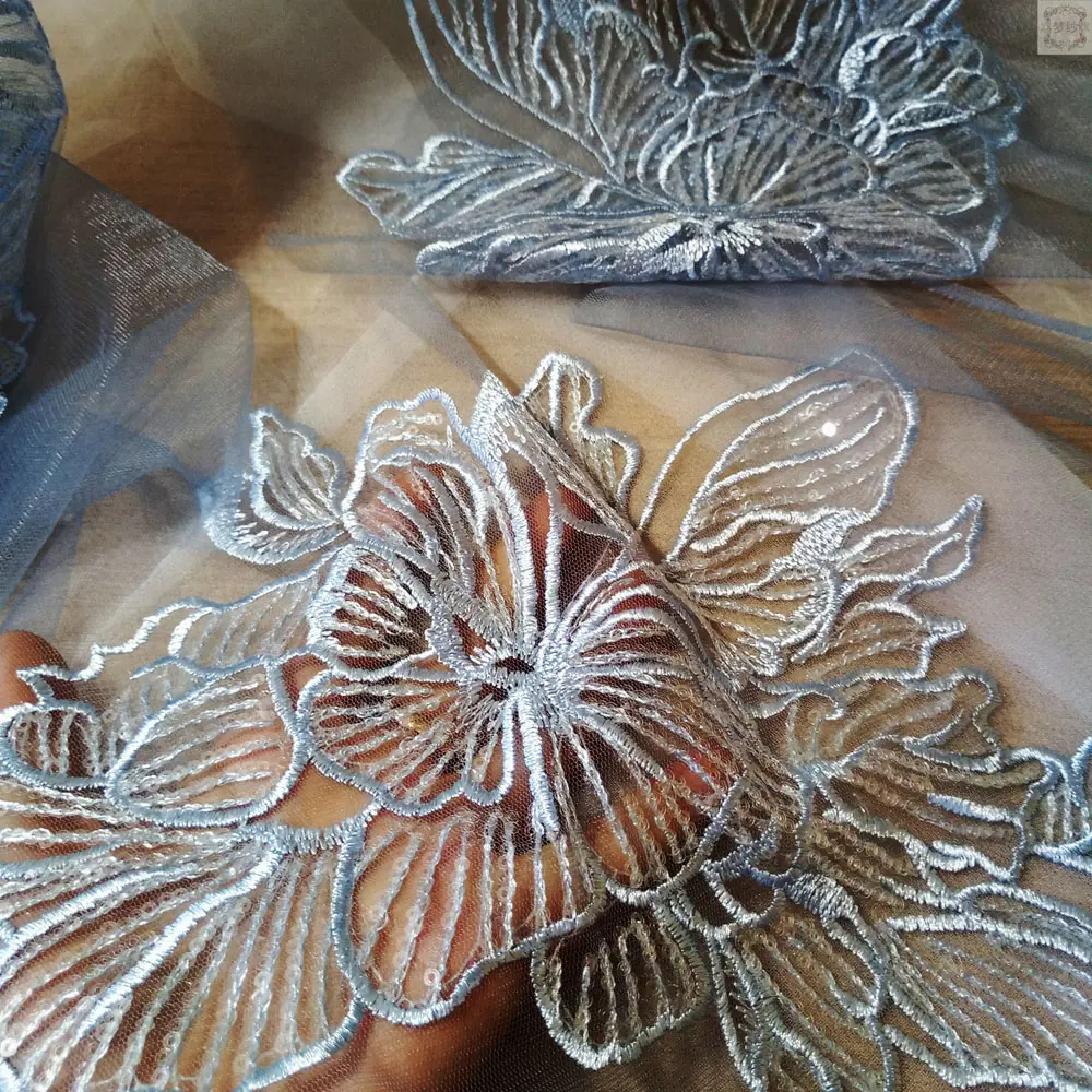 1 Piece Black Flower Patches Lace Patch For Headwear Wedding Dress Sewing Accessories 33*21CM