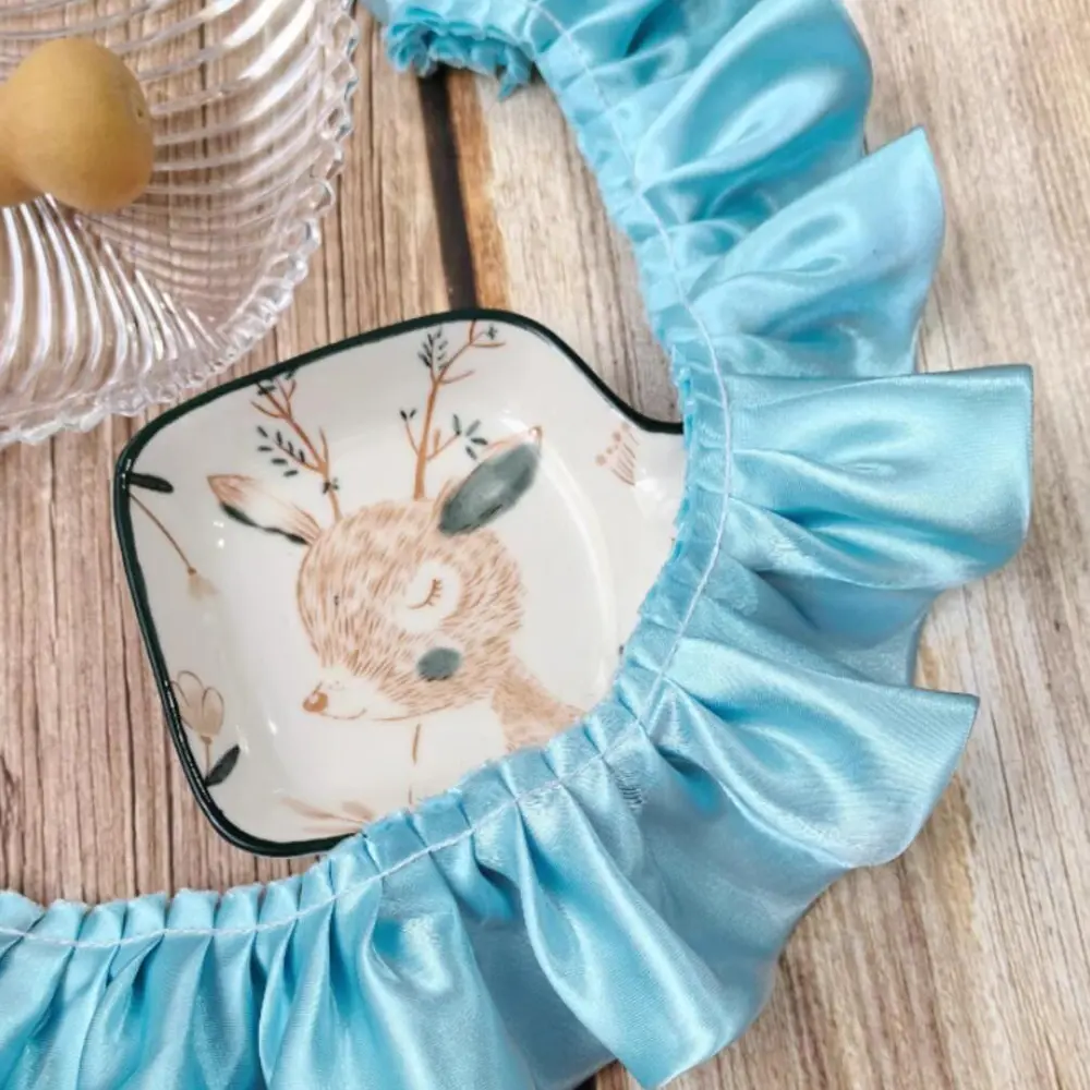 1Yard Glitter Satin Pleated Lace Fabirc Embroidered Ribbon Ruffle Trim Dolls Collar DIY 6cm WideSewing Decor